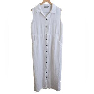 Easy Wear By Ivy 100% Linen White Button Down Maxi Dress. Size Large